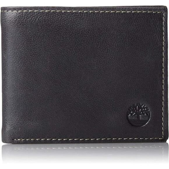 Men's Leather Wallet With Attached Flip Pocket, Black